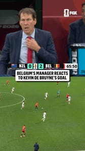 Belgium manager Rudi Garcia celebrates KDB's goal 👏