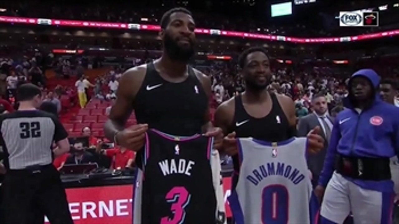 Dwyane Wade exchanges jerseys with Pistons big man Andre Drummond