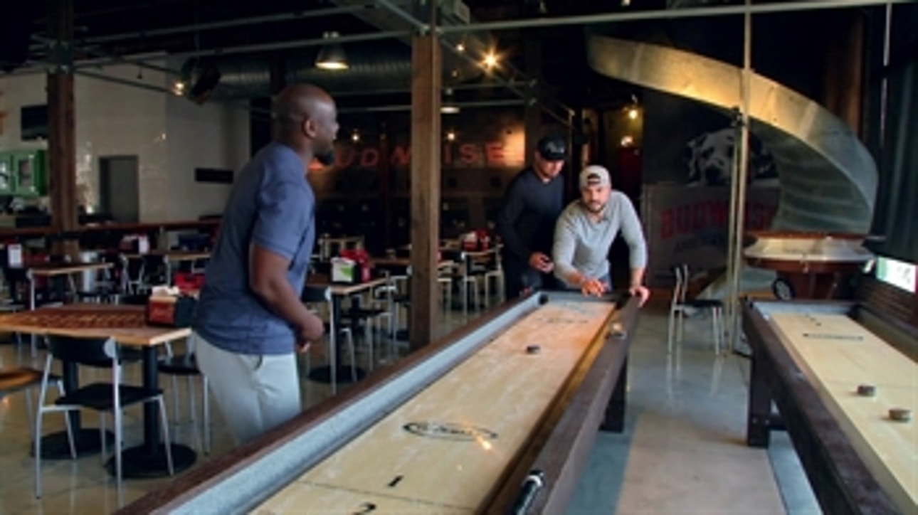 Austin Hedges and Hunter Renfroe hit the shuffleboard table for a 'friendly' game