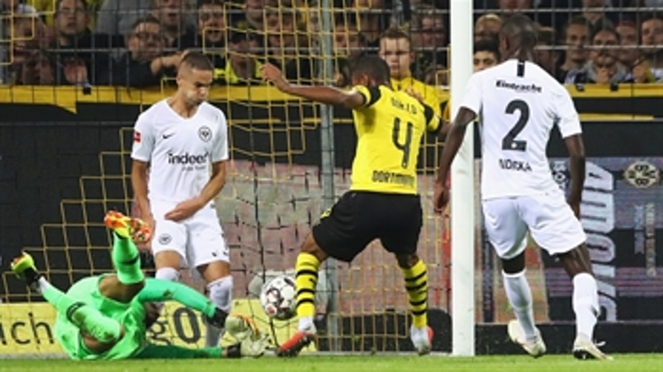 Abdou Diallo scores the opening goal for Borussia Dortmund vs. Eintracht Frankfurt
