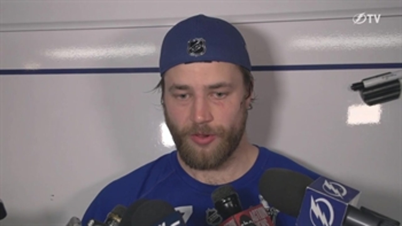 Lightning D Victor Hedman reacts to the Game 2 win