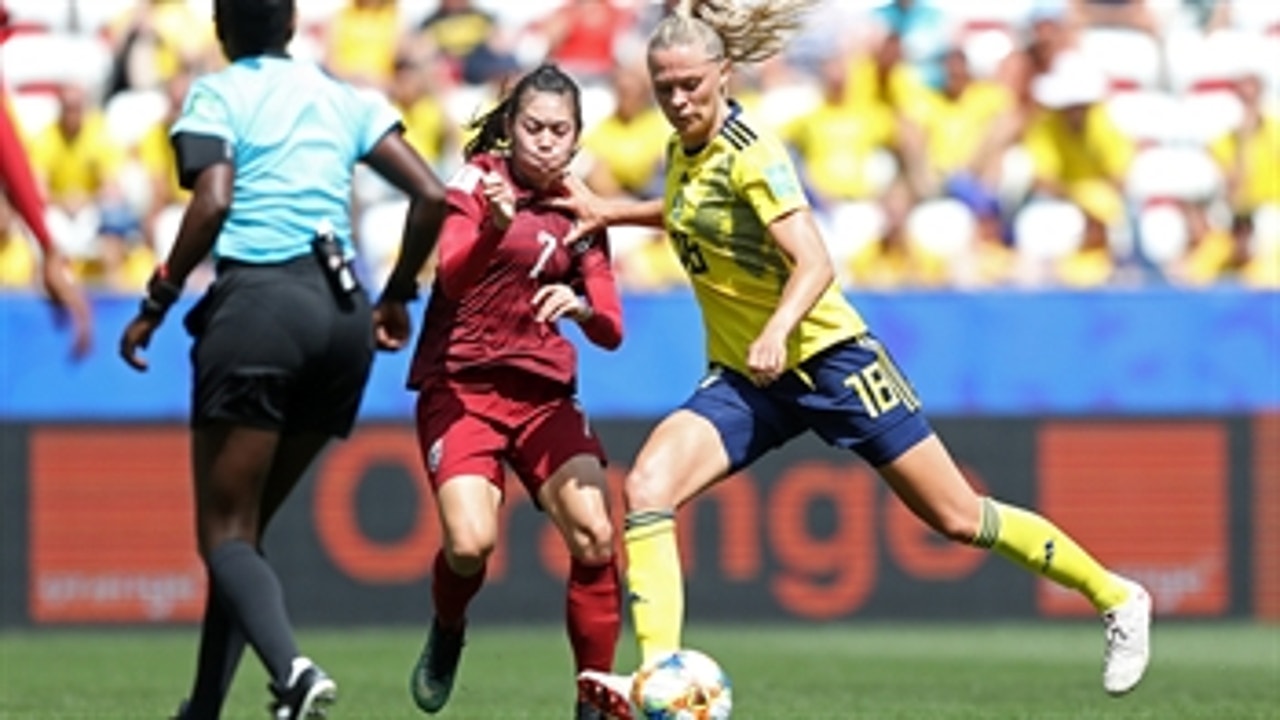 Sweden's Fridolina Rolfo powers a blast past the Thailand keeper ' 2019 FIFA Women's World Cup™