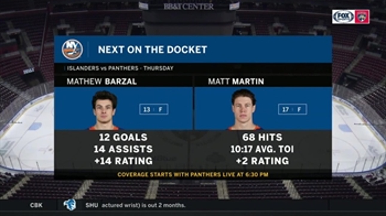 Panthers look for bounce-back game against Mathew Barzal, Islanders