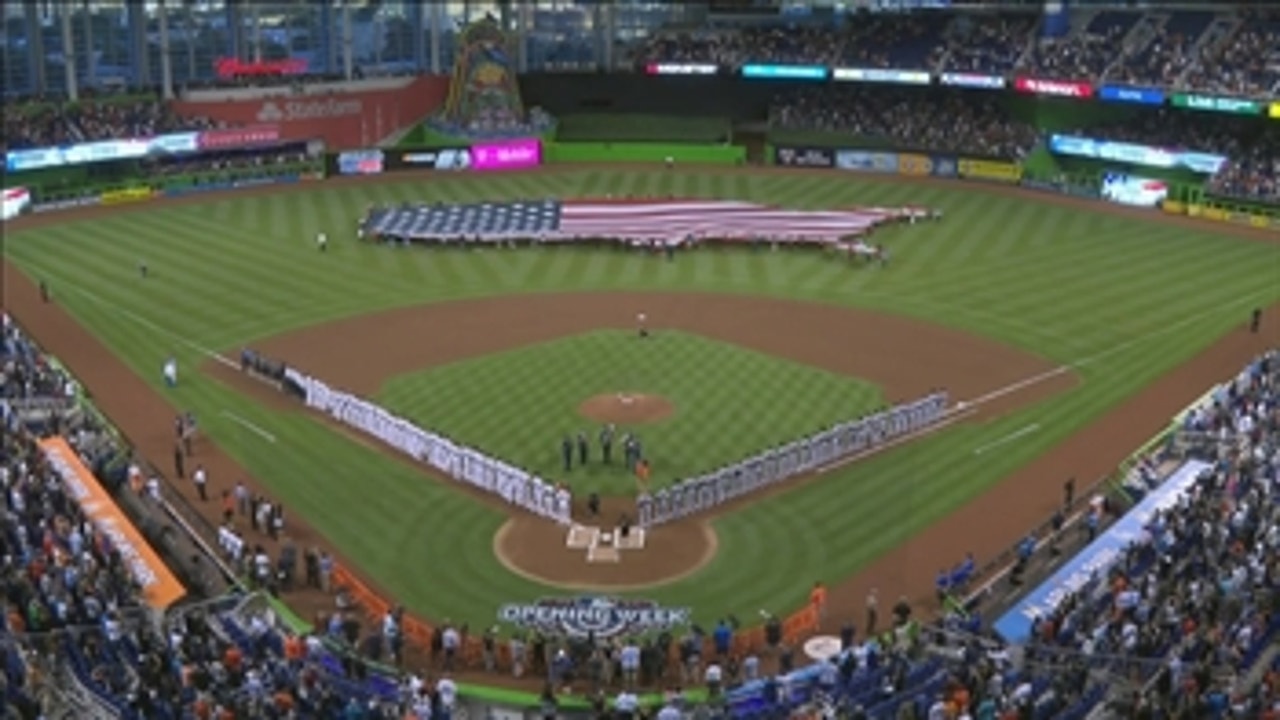 Members of U.S. Air Force Band perform National Anthem before Marlins home opener
