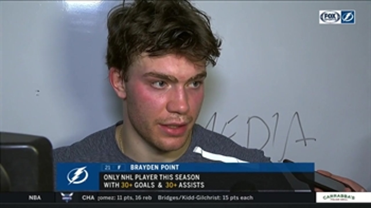 Brayden Point on becoming NHL's first player with 30+ goals, 30+ assists this season