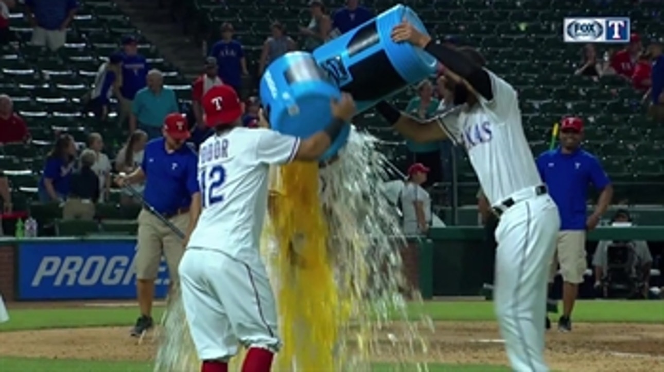 Elvis Andrus gets ice bath after Rangers beat Rays