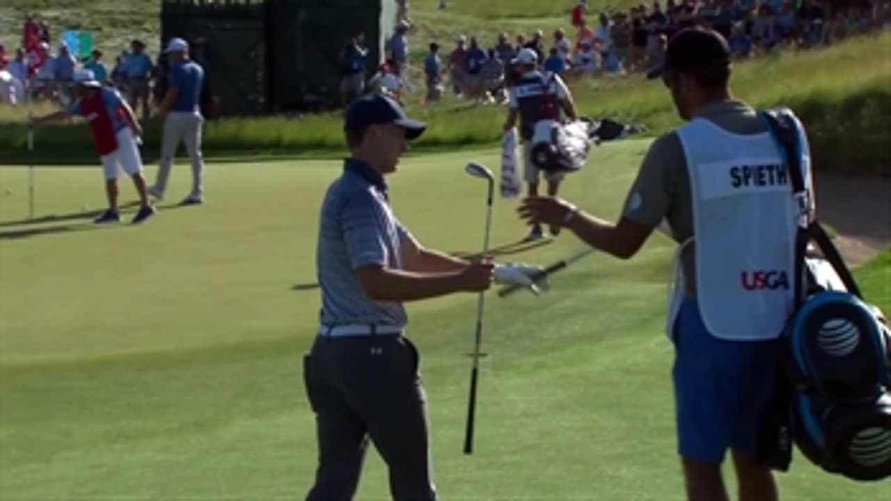 Spieth to caddie after chip to 3 ft: 'That was a mistake'