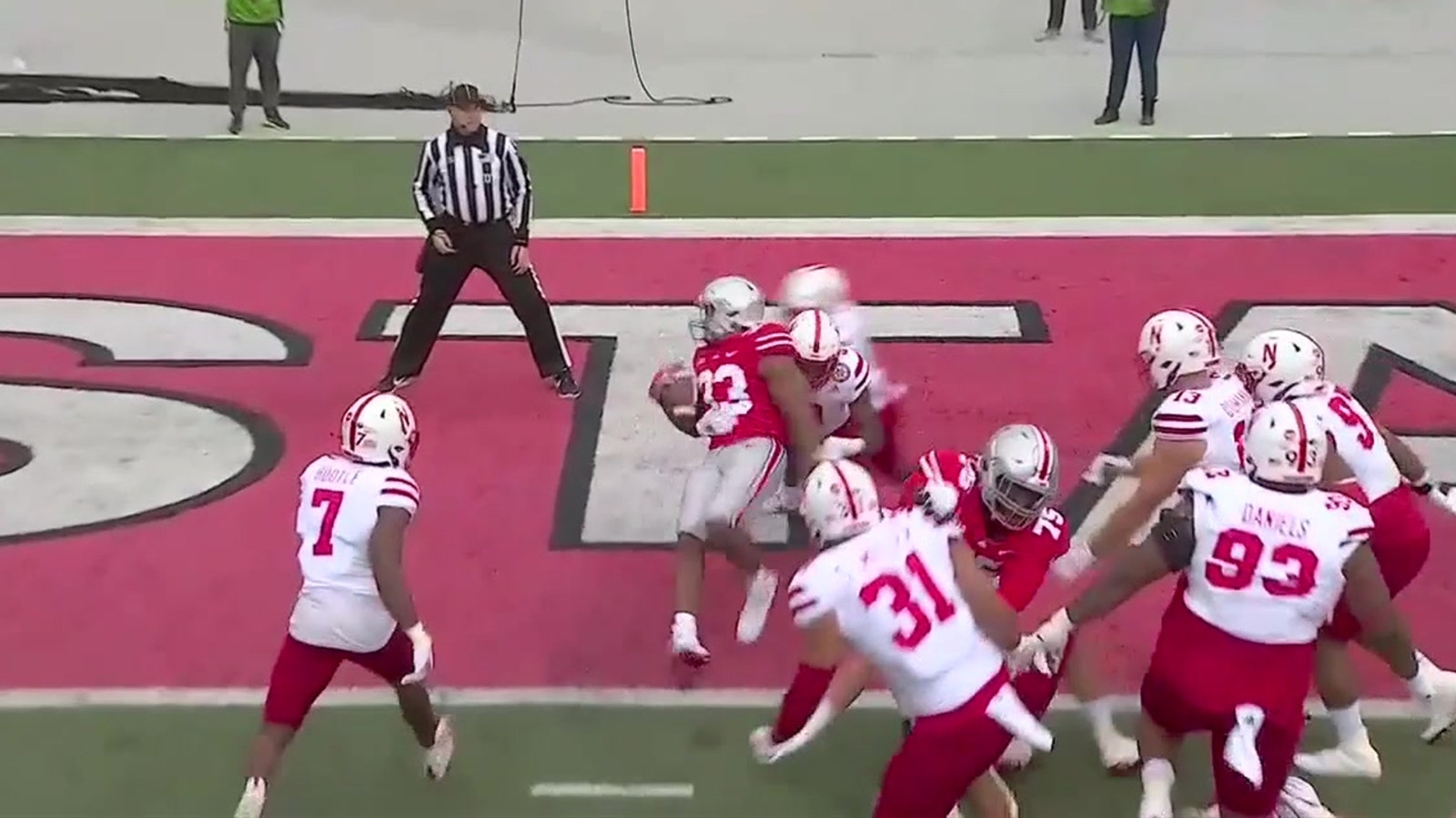 Master Teague barrels into the end zone to even score with Cornhuskers, 7-7