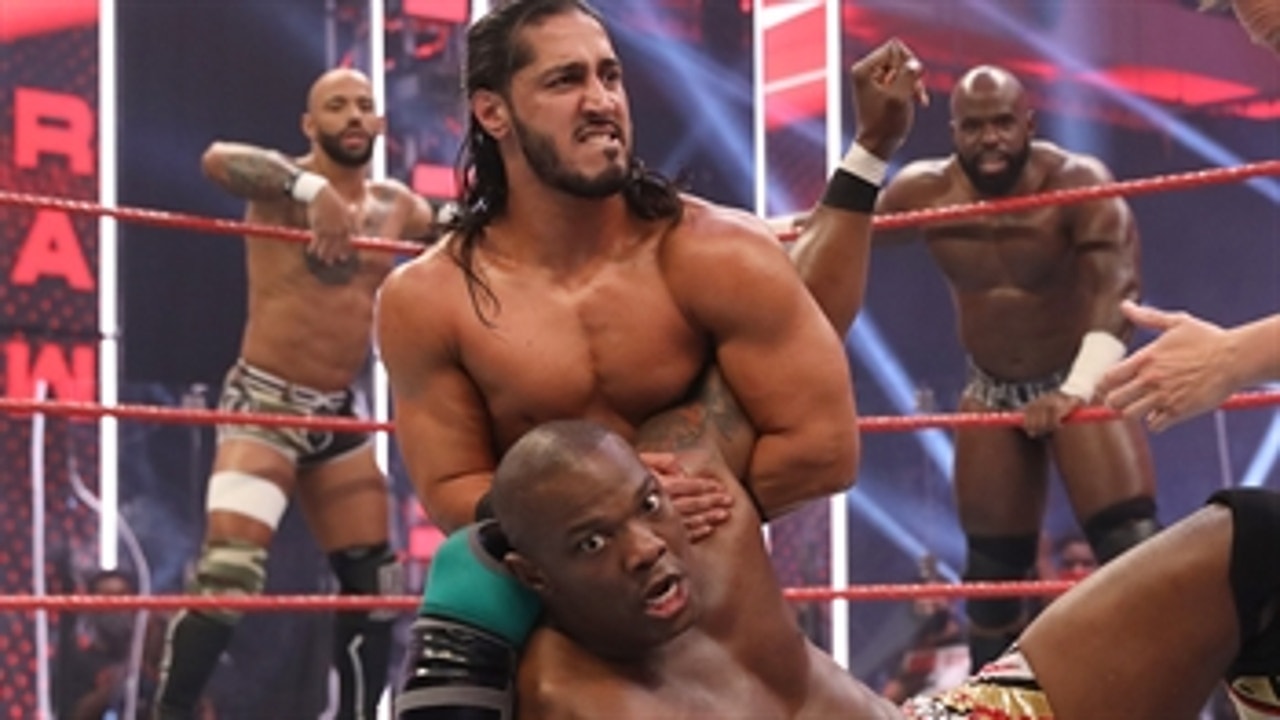 Apollo Crews, Mustafa Ali & Ricochet vs. The Hurt Business – Six-Man Tag Team Elimination Match: Raw, Aug. 17, 2020