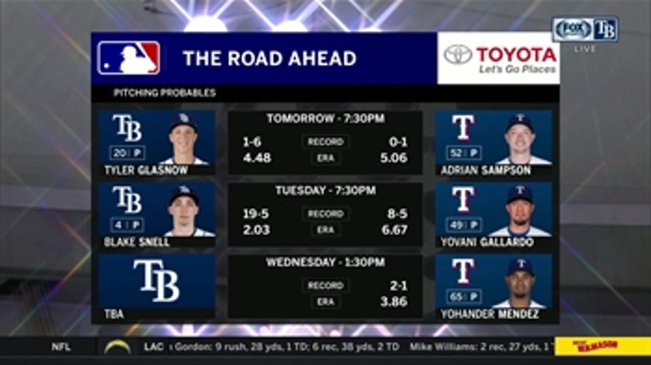 Rays send Tyler Glasnow out to begin series against Rangers
