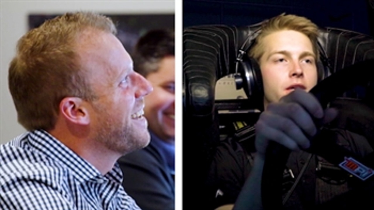 William Byron takes a few laps in the Chevy simulator with 'wannabe crew chief' Regan Smith