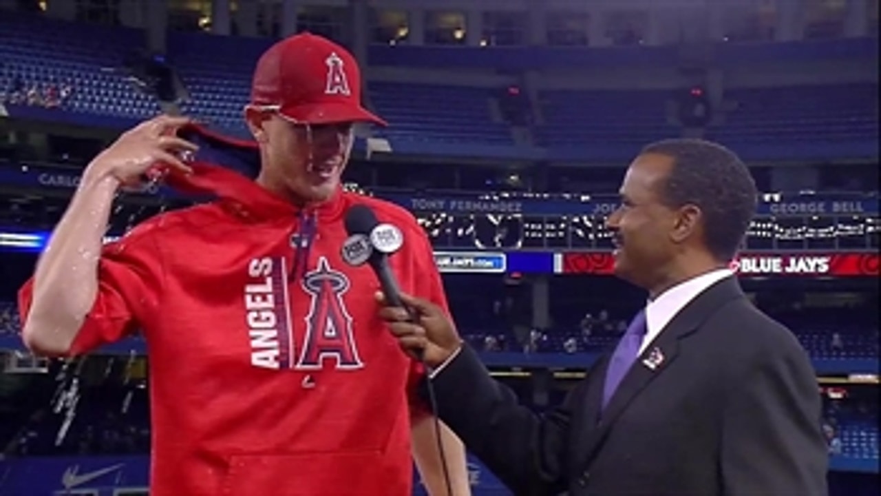Parker Bridwell gets his postgame 'shower' on the field
