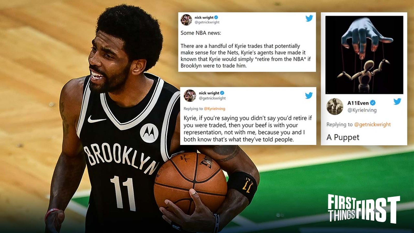 Nick Wright isn't backing down from Kyrie Irving after reporting he'd rather retire than be traded I FIRST THINGS FIRST