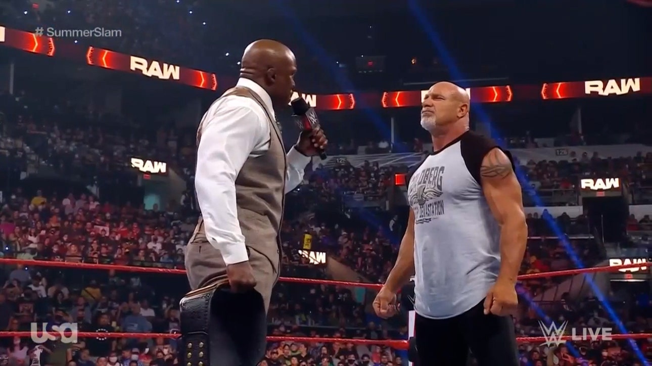 Goldberg hits Bobby Lashley with the Spear ahead of SummerSlam