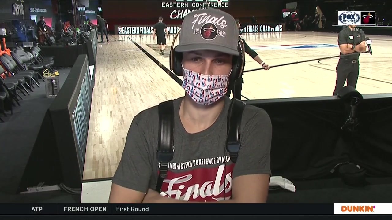 Tyler Herro celebrates Heat reaching NBA Finals