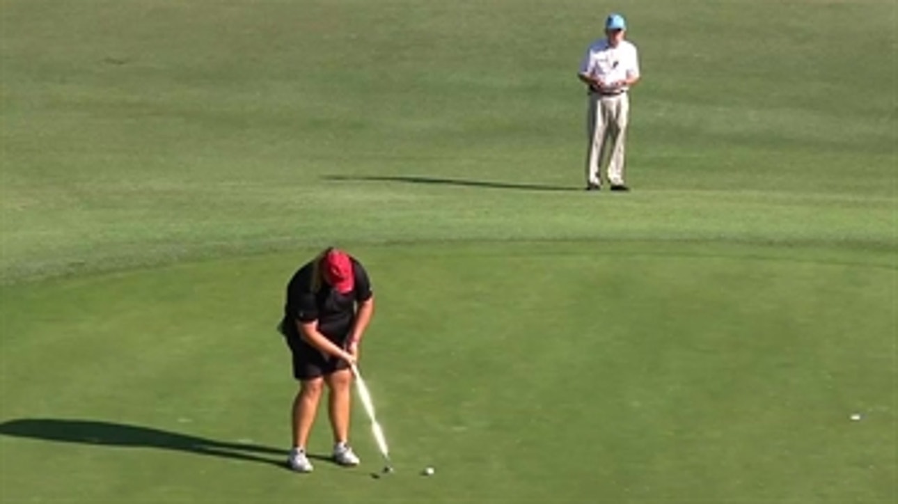 Haley Moore sinks birdie at 18 to advance to the round of 32 at the U.S. Women's Amateur