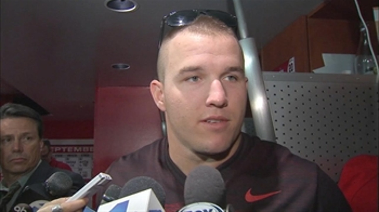 Mike Trout reacts to the Angels' loss in Game 1 of the ALDS.