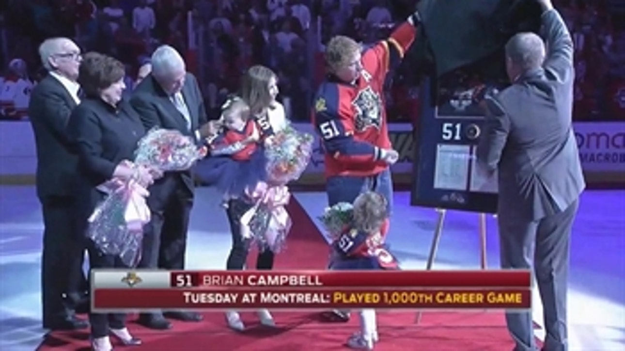 Panthers celebrate Brian Campbell reaching 1,000 games
