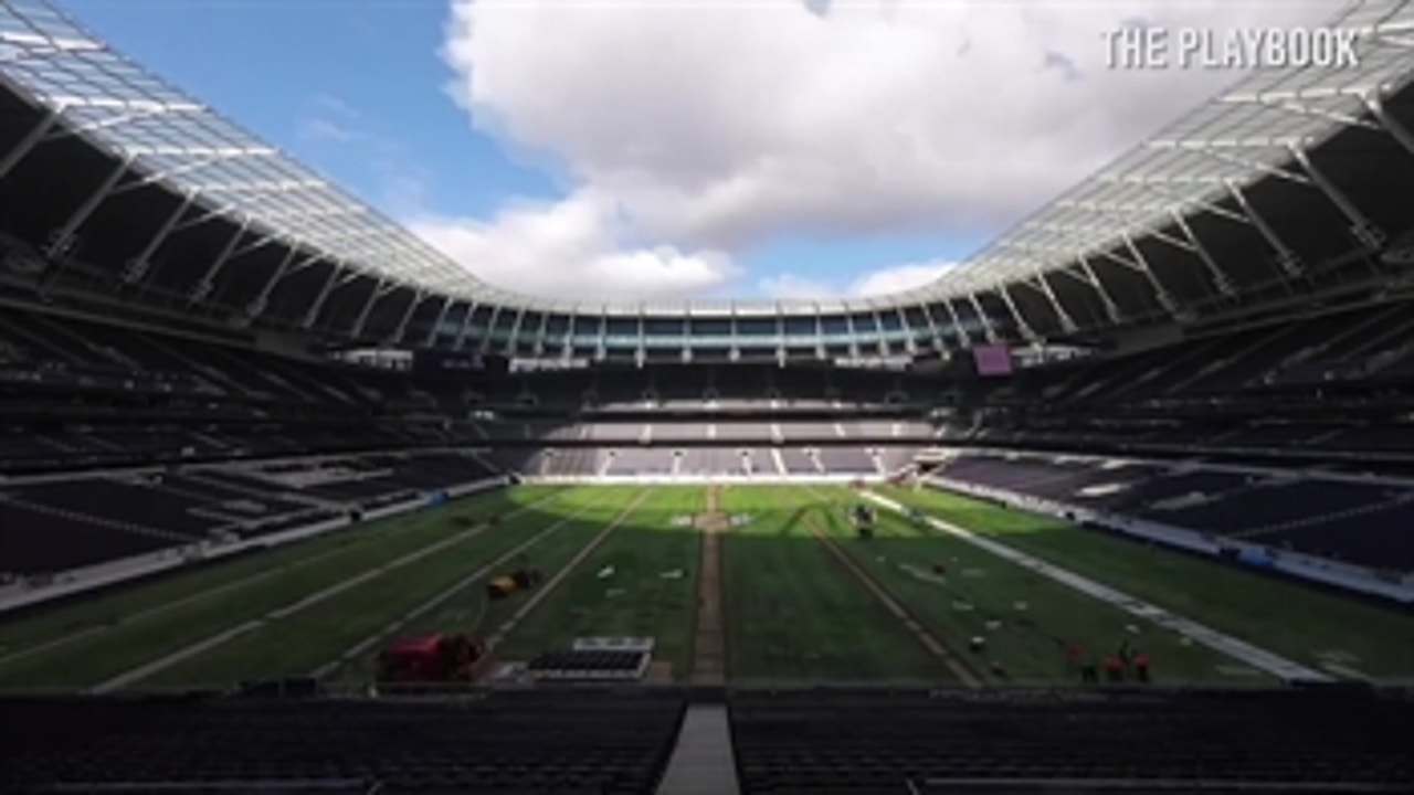 Watch Tottenham Hotspur Stadium transition from football pitch to football field for Bears vs. Raiders