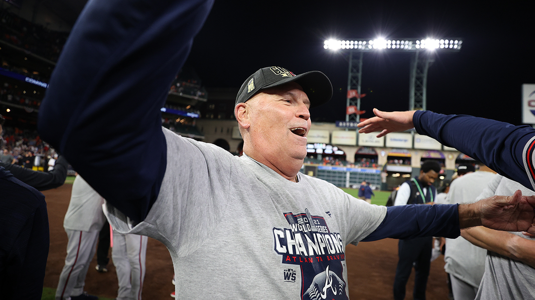 Brian Snitker leads Atlanta Braves' locker room celebration after World  Series win