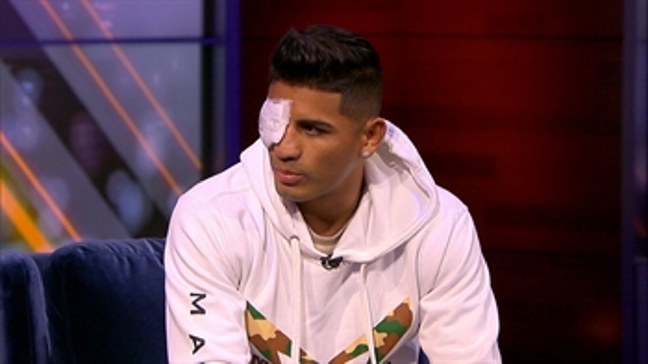 Abner Mares talks with Kate Abdo after suffering a detached retina during training