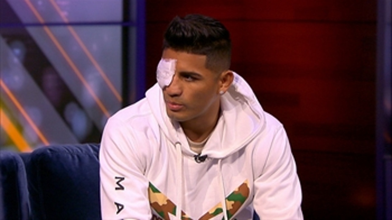 Abner Mares talks with Kate Abdo after suffering a detached retina during training
