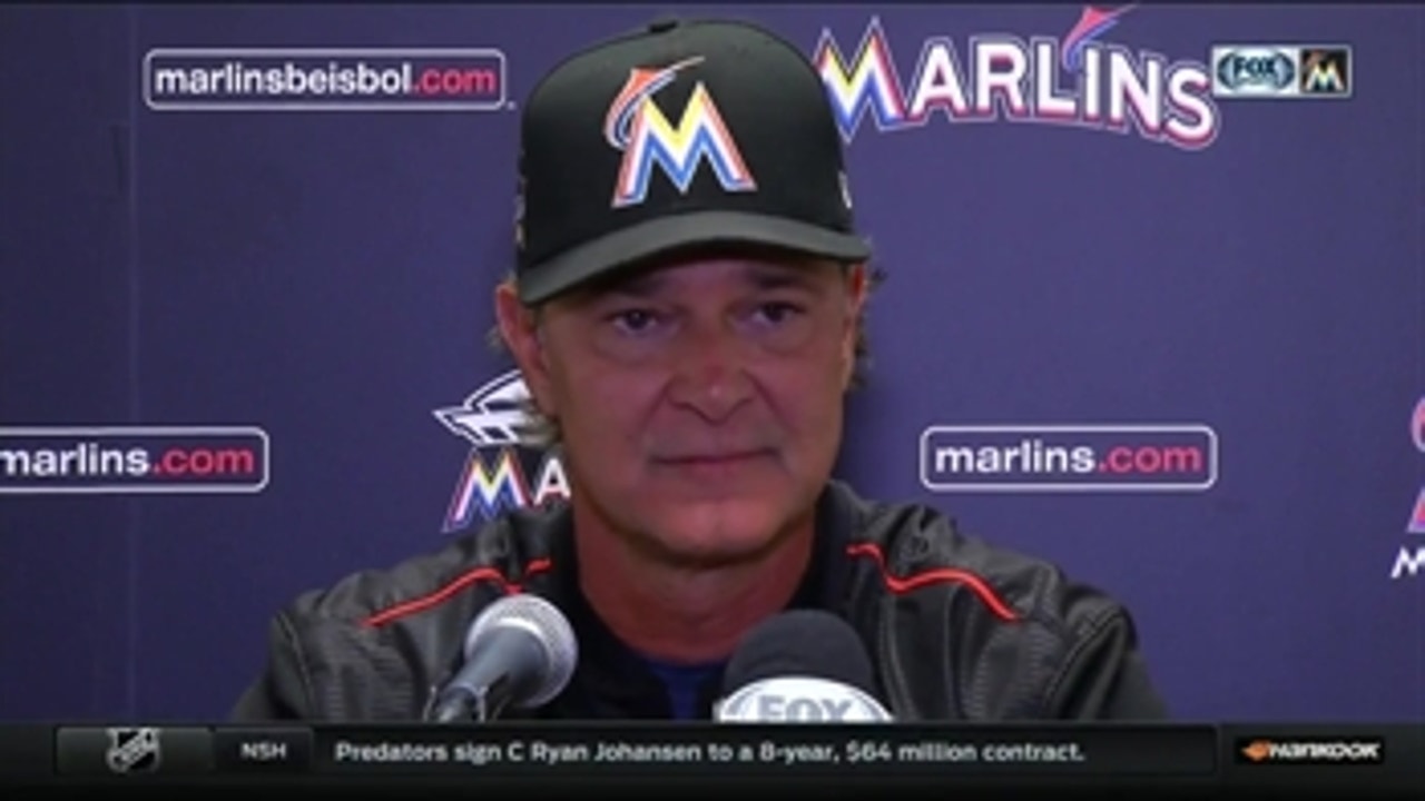 Marlins manager Don Mattingly reacts to Friday's win over the Reds