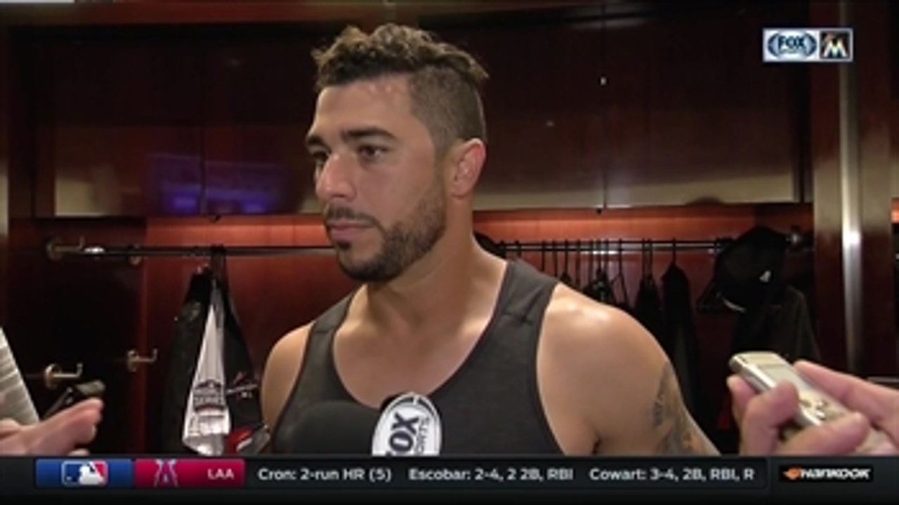 Mike Aviles reacts to his first career pinch hit home run in Friday's win over the Reds.