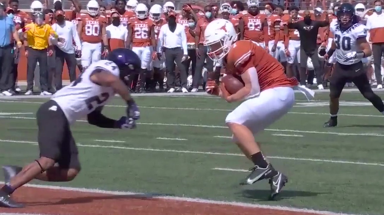 Sam Ehlinger throws TD pass after converting 3rd & 25, No. 9 Texas ties it up at 7-7 vs. TCU