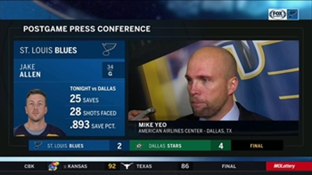 Mike Yeo regrets putting Jake Allen back in against Stars
