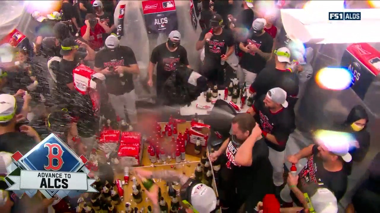 Watch the Red Sox celebrate in the locker room after advancing to the ALCS