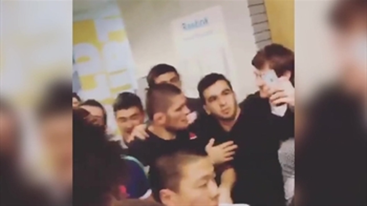 Khabib Nurmagomedov mobbed by fans in Moscow