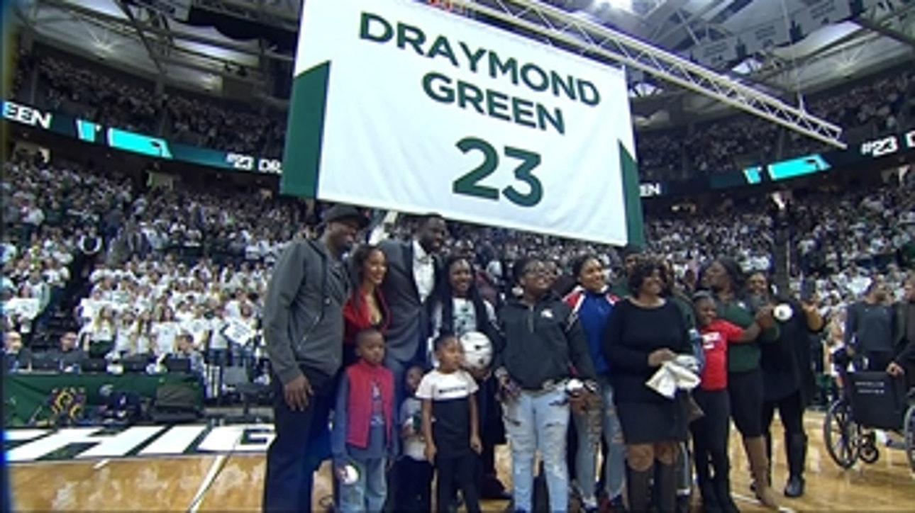 Draymond Green gets choked up as he watches his number get retired at Michigan State