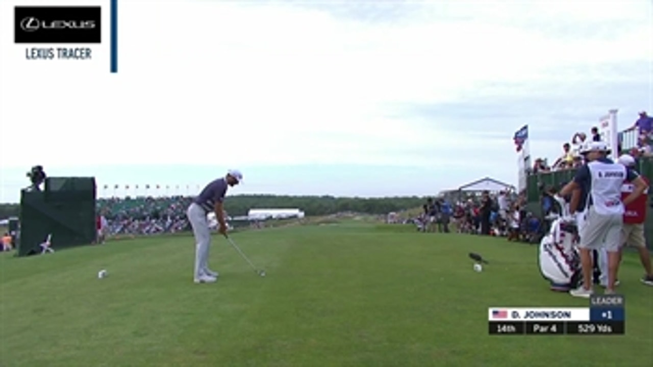 Dustin Johnson with a huge drive on the 14th hole