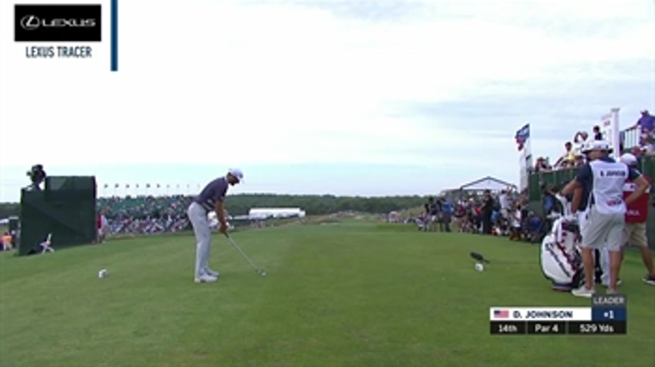 Dustin Johnson with a huge drive on the 14th hole