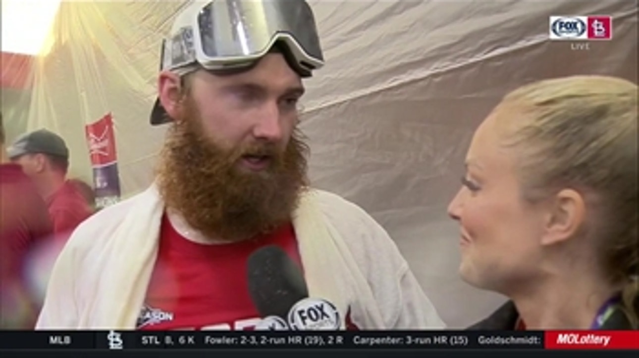 John Brebbia's beard is 'a bit sticky' after champagne celebration