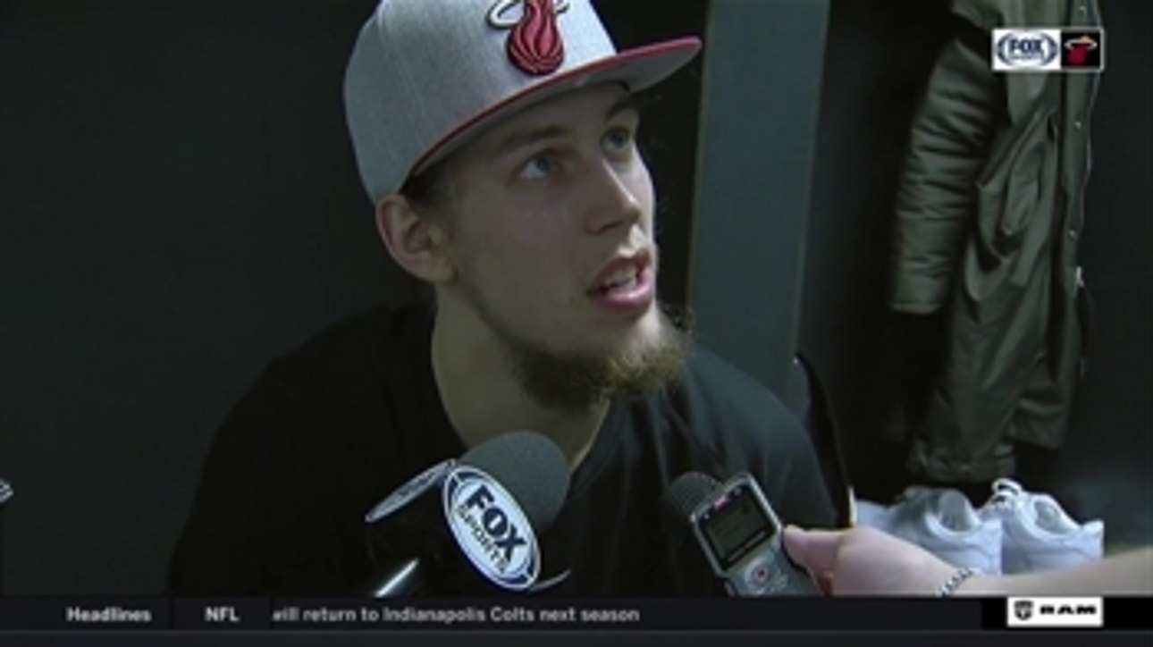 Kelly Olynyk reacts to the road win over the Hornets