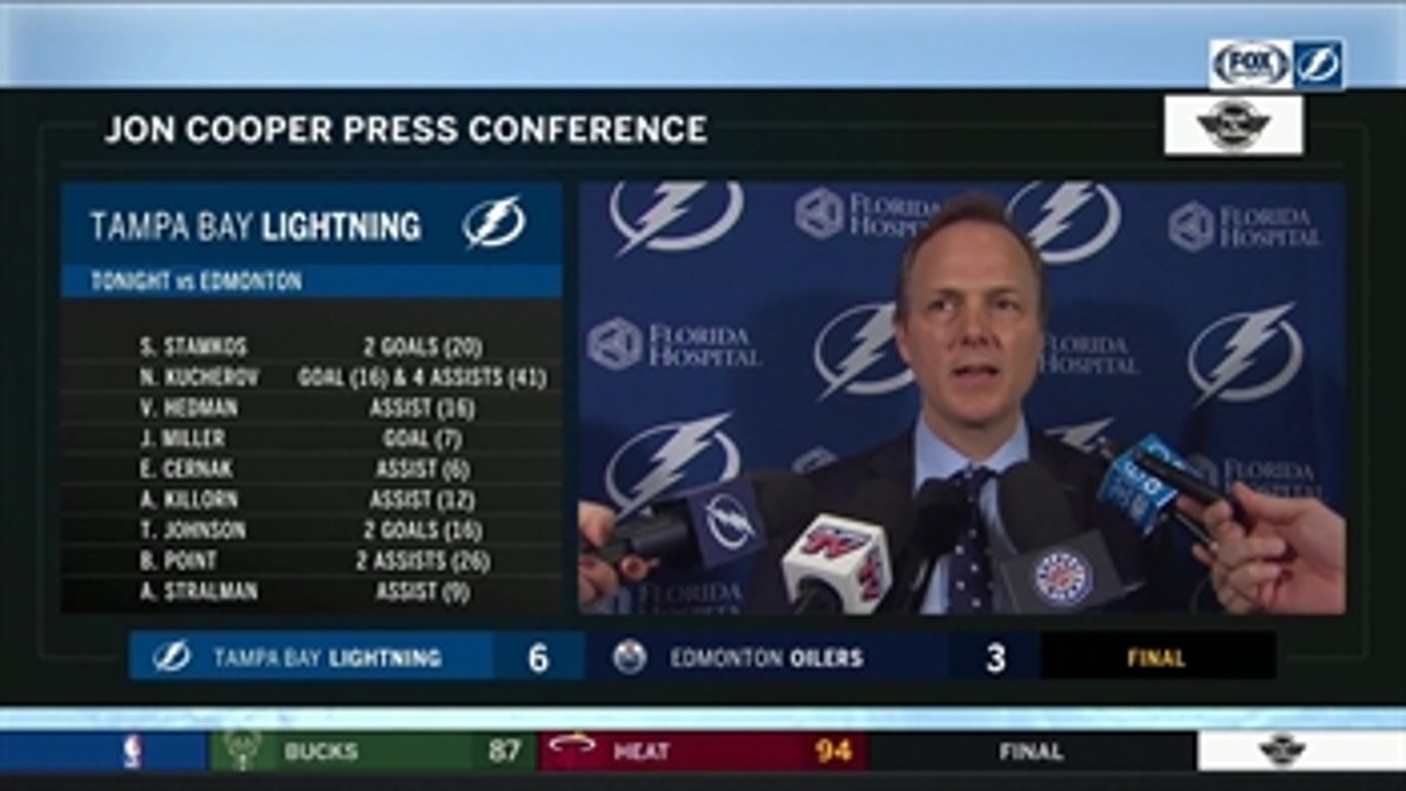 Jon Cooper discusses win over Oilers, Nikita Kucherov's 5-point night