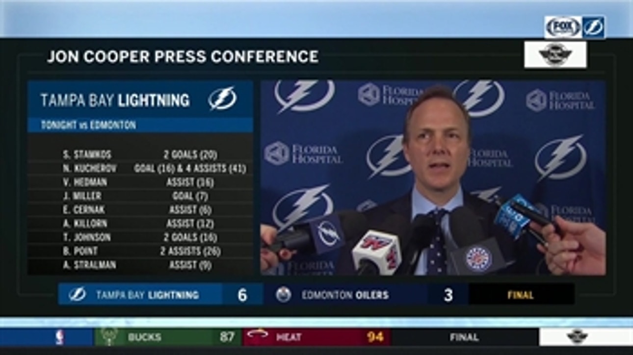 Jon Cooper discusses win over Oilers, Nikita Kucherov's 5-point night