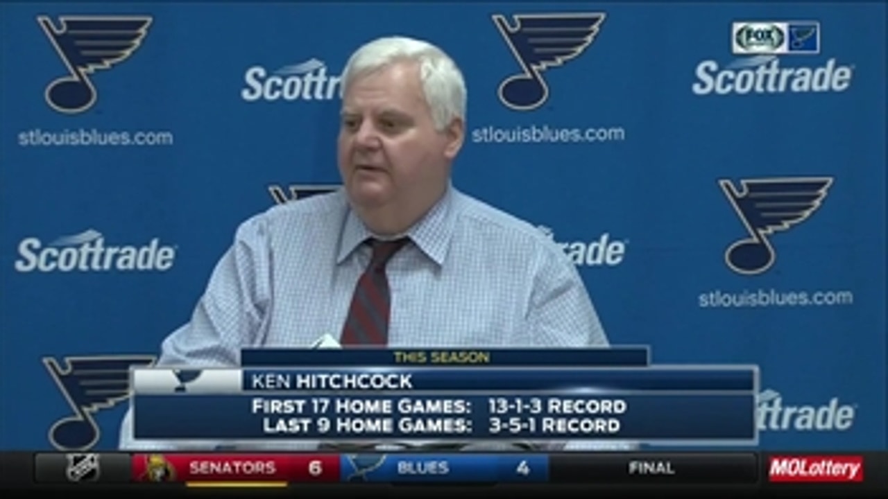 Hitchcock: Blues have 'lost a lot of board battles with the goalie pulled'
