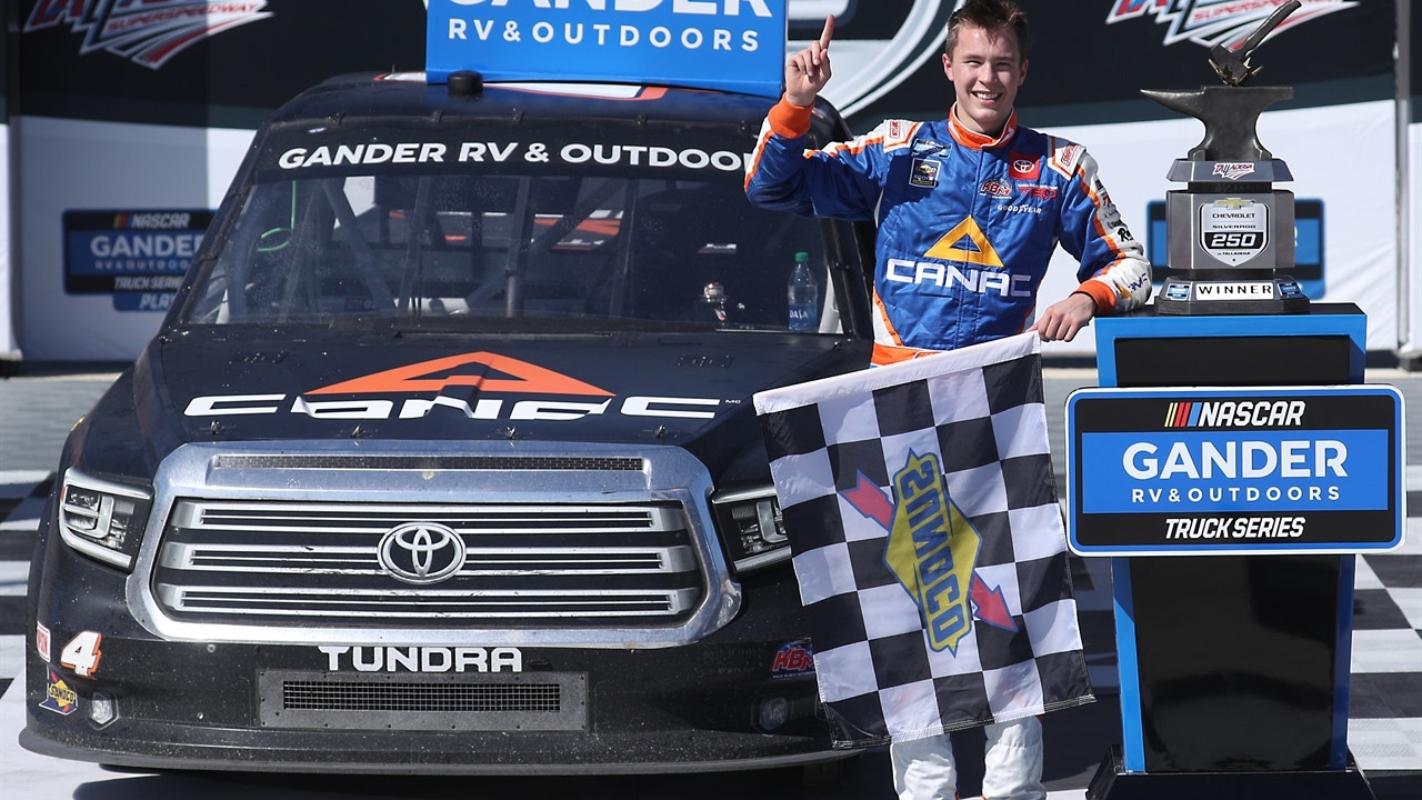 LAST LAPS: Raphaël Lessard makes last lap pass, while field wrecks behind him for first career win