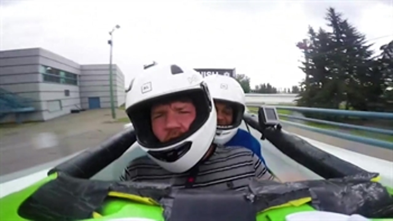 Daniel Cormier and Michael Bisping take a ride in a bobsled in Calgary, Canada ' UFC FIGHT NIGHT