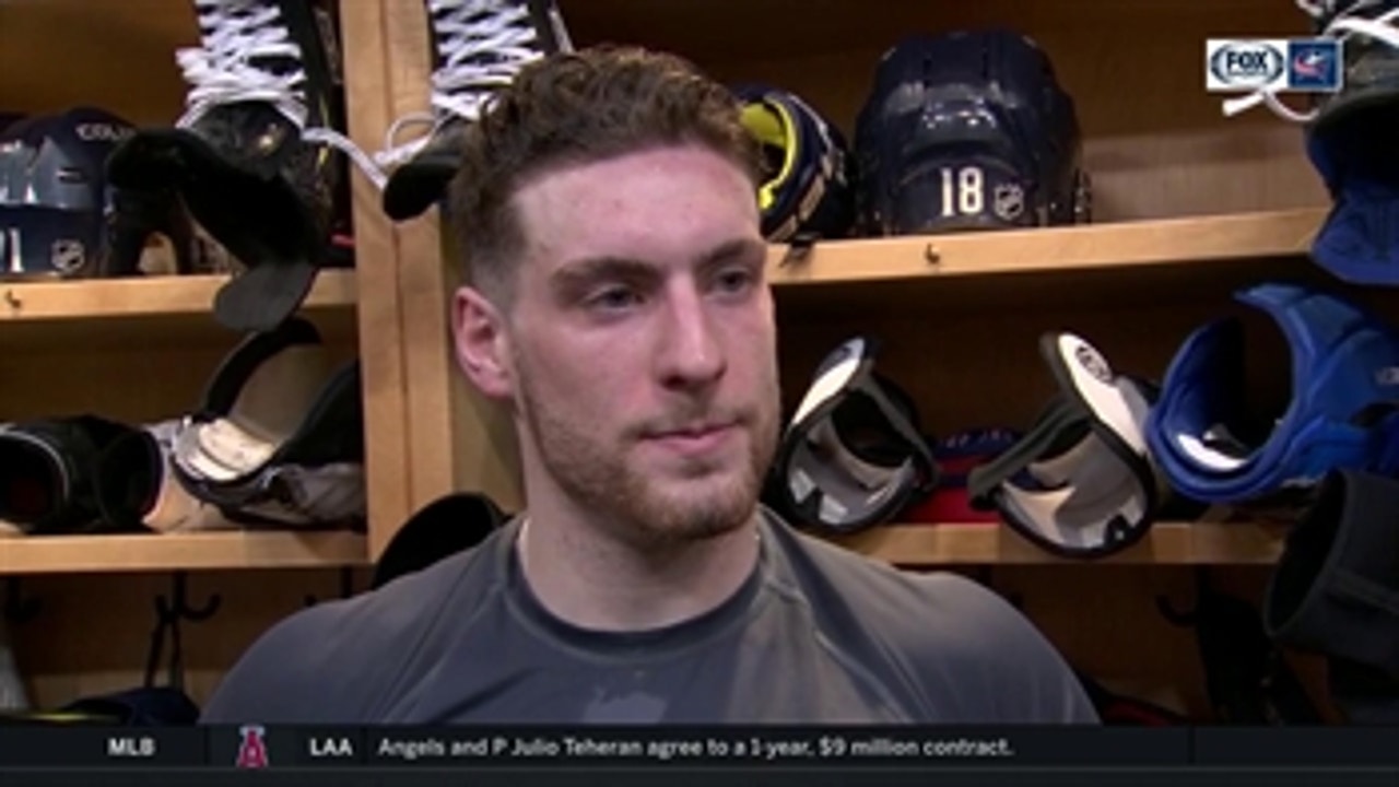 Pierre-Luc Dubois was all smiles postgame following his game winning goal in OT.