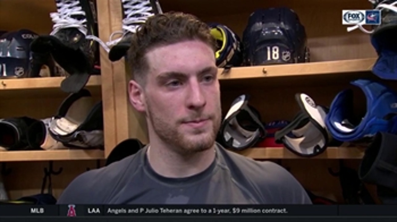 Pierre-Luc Dubois was all smiles postgame following his game winning goal in OT.