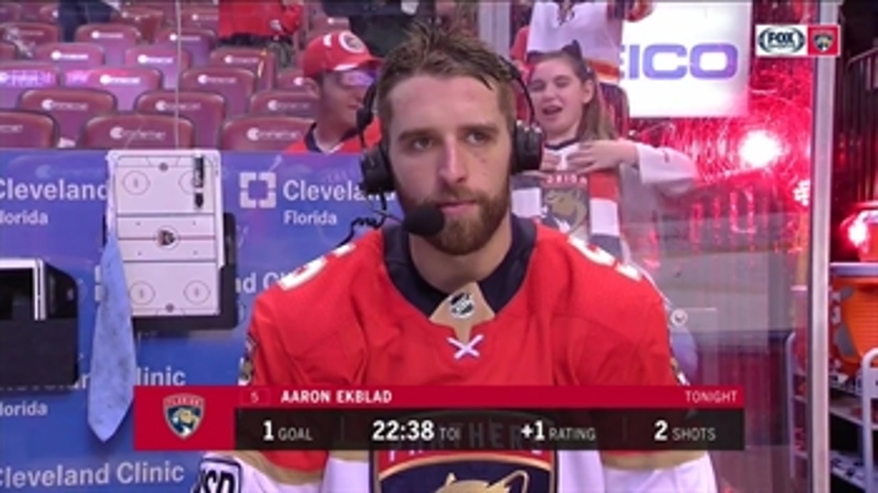 Aaron Ekblad reacts to Friday night's win over Sabres
