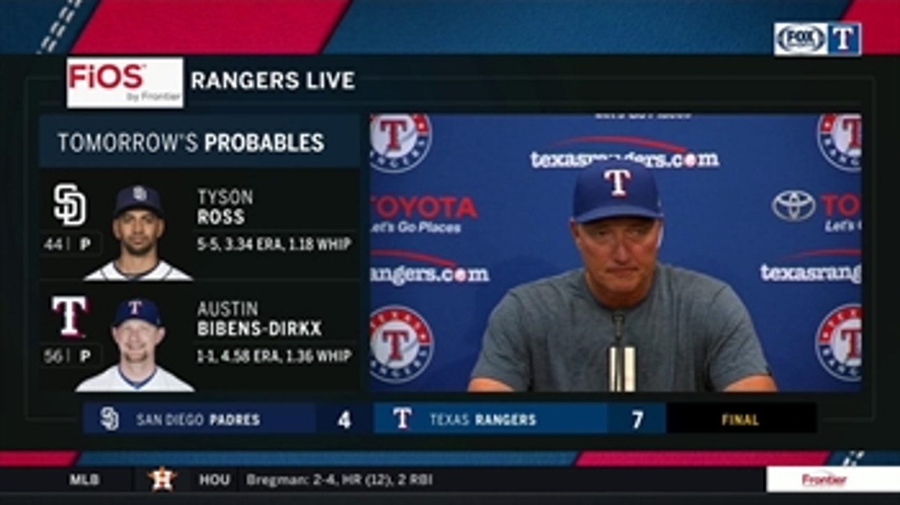 Jeff Banister on Cole Hamels in the win over San Diego