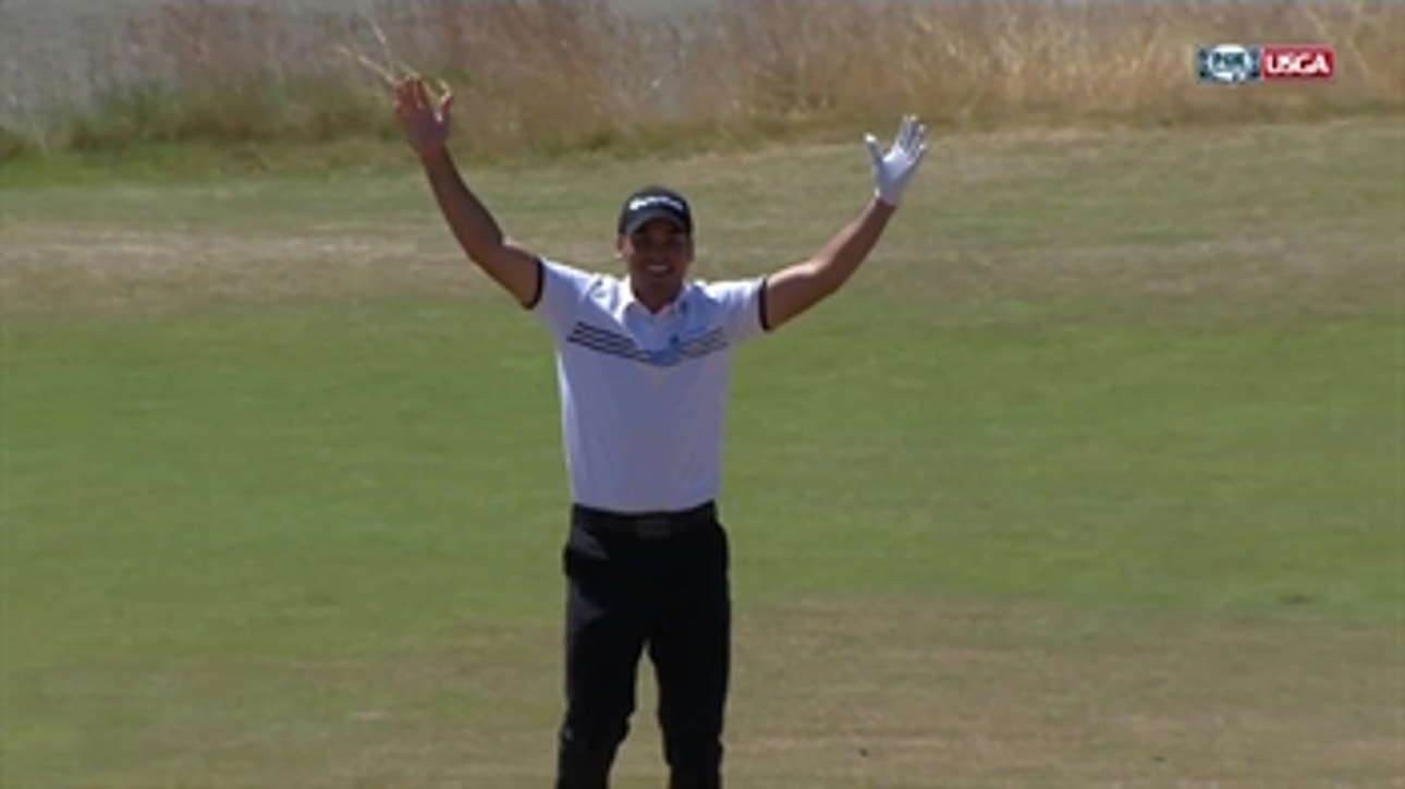 Jason Day chips in for a birdie on the first hole - 2015 U.S. Open highlight