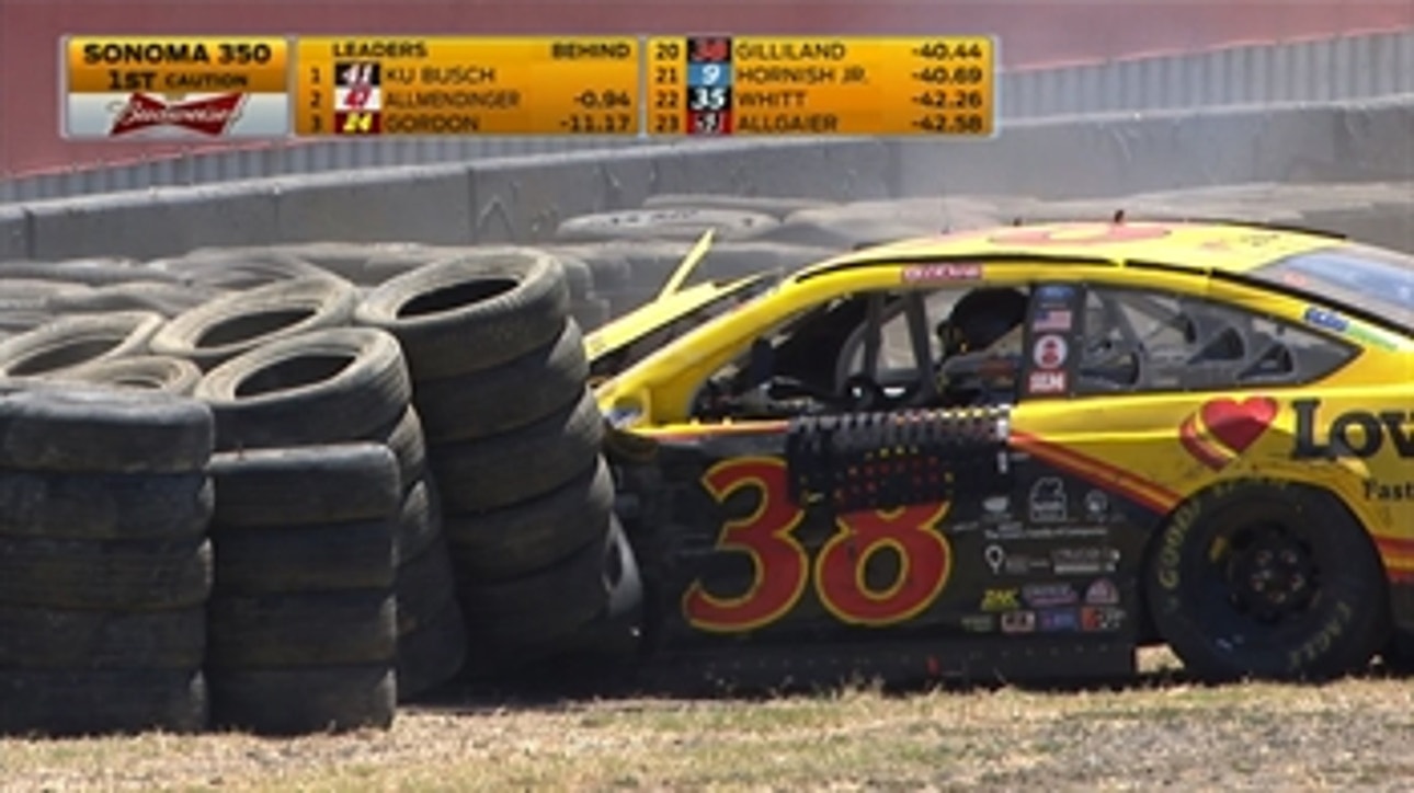 CUP: David Gilliland Destroys Tire Barrier - Sonoma 2015