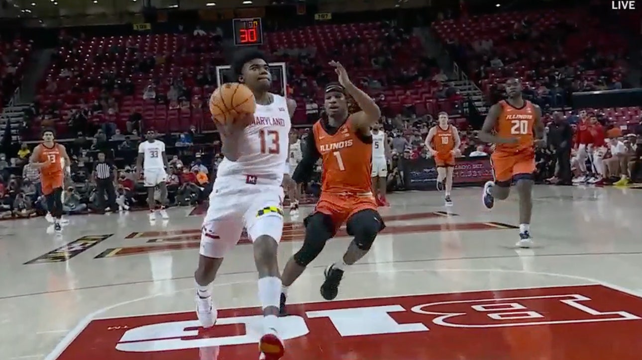 Maryland's Hakim Hart reads passing lane, goes in for coast-to-coast dunk