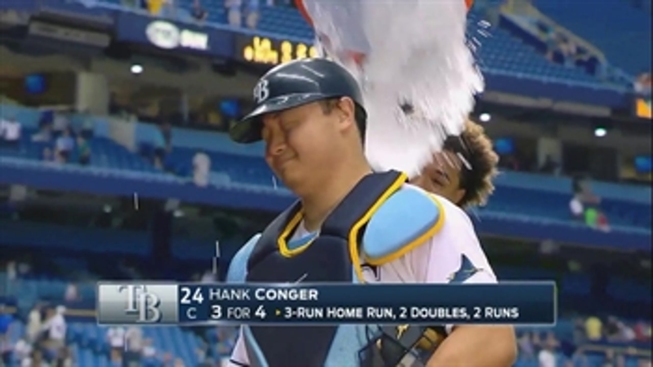Hank Conger iced down after big day at the plate
